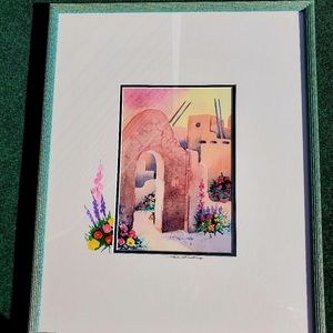 Barbara Ann Spencer Jump Southwestern Mission Santa Fe Pueblo  Signed Framed EUC
